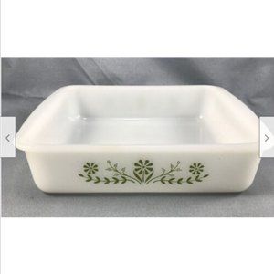 Glasbake Square Cake Pan Avocado Primrose Dream Vintage Jeannette Glass 8"